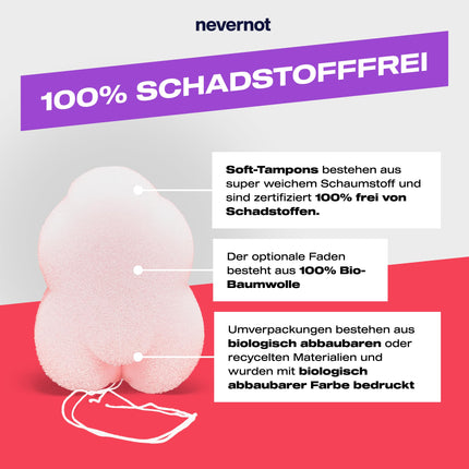 nevernot Soft Tampons, 48 Count: Menstrual Sponge with Optional Thread, 100% Non-Toxic, Super Soft Tampon, Easy to Remove, Ideal for Sports, Sauna & Pain Patients