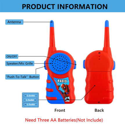 Walkie Talkie Children, 2 Pieces Spider Walkie Talkie Toys from 3 4 5 6 7 8 Years Boys and Girls Radio Set Children's Toy Walkie Talkie Gifts for Adventures in Camping, Hiking, Outdoors