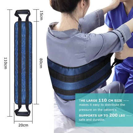 LOSCHEN 110cm Patient Transfer Belt, Padded Bed Transfer Care Belt for Disabled, Elderly, Seniors, Injured - Safe Turning Aid for Moving from Car, Wheelchair, Bed (Blue)