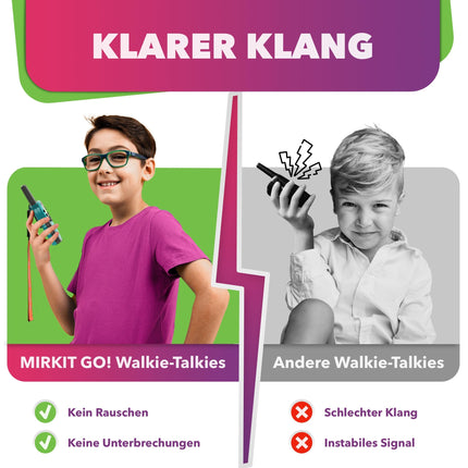 Mirkit Go 2 x Kids Walkie Talkies & 4 Games: Scavenger Hunt, Capture the Flag, Police, Hide and Seek! Outdoor Games for Kids + Free Handcuffs