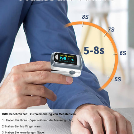 Blood oxygen saturation monitor, heart rate monitor and fast Spo2 oxygen meter with LED screen, batteries included