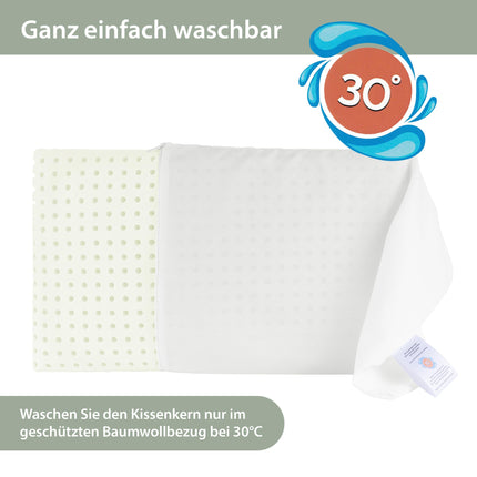 MaxxGoods orthopedic flat pillow made of Visco gel foam + incl. cotton cover + aloe vera protective cover - neck support pillow for cervical spine support - pillow for babies & children (50x30x5cm)
