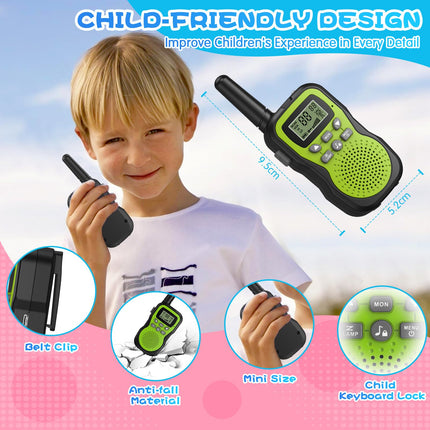 Walkie Talkie Kids Set of 3, Apkezel Walky Talky with 1000mAh Rechargeable Battery, Long Range 3km Walkie Talkie Radio Set with VOX Flashlight for Outdoors, Camping, Hiking