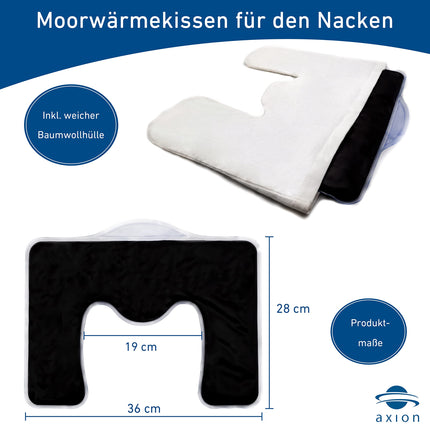 Moor pillow with cover · Neck pillow microwave with natural moor filling & cotton cover · specially shaped for neck & shoulder · pleasant warmth with moor pillow | distributed by axion