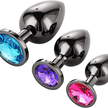 AllesCosy Anal Plug Butt Plug 3 Pieces Set Metal Anal Plug Dark Grey/Black Gunmetal Large Medium Small Anal Plug Sex Toy Suitable for Beginners for Women Men Couples