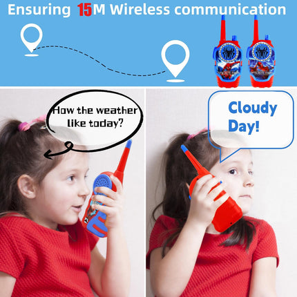 Walkie Talkie Children, 2 Pieces Spider Walkie Talkie Toys from 3 4 5 6 7 8 Years Boys and Girls Radio Set Children's Toy Walkie Talkie Gifts for Adventures in Camping, Hiking, Outdoors