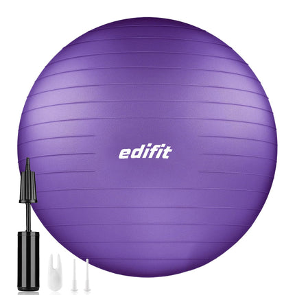 EDIFIT, Exercise Ball, 55, 65 and 75, Pezzi Ball, Including Inflator, Pilates Ball, Sitting Ball, Pilates, Yoga Ball, Gymnastics (65cm, Purple)