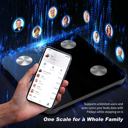 Body fat scale, digital scale 2025 with body fat and muscle mass with APP 180kg / 400lbs, scale personal Bluetooth body scale for body fat, BMI, weight, water and muscle mass