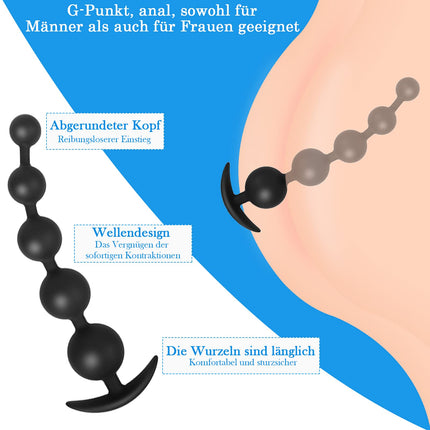 BDSMAGE Silicone Anal Beads Butt Plug with 5 Balls, Anal Plug Anal Chain with Anal Beads for Men and Women, Extra Long Anal Dildo Anal Hook Anus Masturbator Sex Toy (L)