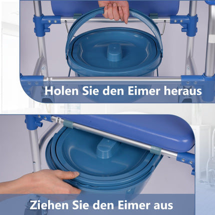 Suuiwau toilet chairs, toilet chair with wheels, shower chair for seniors, mobile toilet chair for sick, elderly, disabled and pregnant women, load capacity up to 150 kg