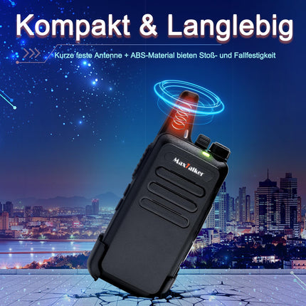 MaxTalker MT1 Walkie Talkie Rechargeable for Adults and Children, VOX Walkie Talkie with 1200mAh Li-ion Battery, USB Charger and Headset Walkie Talkies for Outdoors, Camping, Hiking, Set of 4