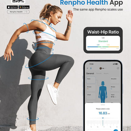 RENPHO Body Measuring Tape Smart Body Measuring Tape, Bluetooth Body Measuring Tape for measuring the body circumference of biceps, chest, hips, calves, thighs and neck, Sewing Tape Measure in CM or inches, 150CM
