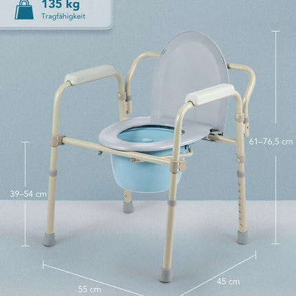VONOYA Commode Chair for Seniors 135kg Foldable Commode Chair with Armrest Hygienic Commode Chair Toilet Aid Toilet Chair Height Adjustable Chair for Toilet with Removable Bucket