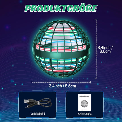 2025 Hover Ball Flying Ball - Flying Orb Ball Magic Spinner with LED Light Drone for Kids Boomerang Aircraft Toy Gifts for Boys Girls Indoor Outdoor Fidget UFO (Green)