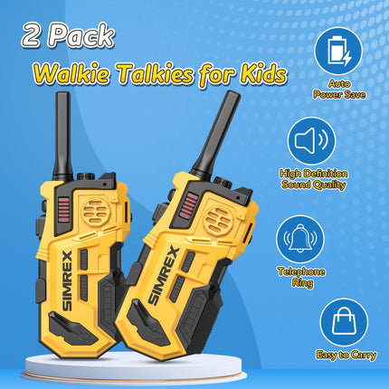 SIMREX Walkie Talkie for children set of 2, toys from 3 4 5 6 7 8 years, walkie talkie children, outdoor games for children, walkie talkie children's toy 200 meters range, yellow-black 