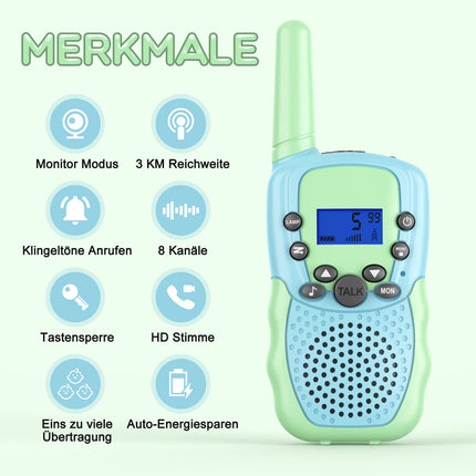 Walkie Talkie Kids, Bakoherp Walkie Talkie Rechargeable for 3-12 Year Old Children, Children's Radio Rechargeable with 8 Channels, LED Flashlight, VOX Function for Adventure, Camping, Hiking
