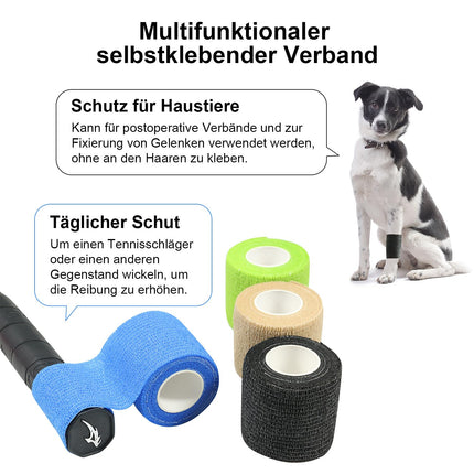 QiGui Self-adhesive Bandage 8 Rolls 5cm x 4.5m Bandage Material Plaster Roll Elastic Bandage Bandage Fixation Bandage Adhesive Bandage Self-adhesive for Sports and First Aid Vet Wrap Dog Horses (Black)