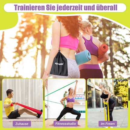 GYMERK fitness bands set of 3, 1.8 m exercise band with 3 resistance levels, fitness band with door anchor, carrying bag and exercise instructions, ideal for yoga, Pilates, strength training and physiotherapy