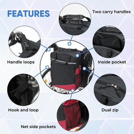 Biscay Mobility Bag - Red | Wheelchair and Mobility Scooter Bag Accessories, Wheelchair and Mobility Scooter Bags, Mobility Scooter Bag, Wheelchair and Mobility Scooter Accessories