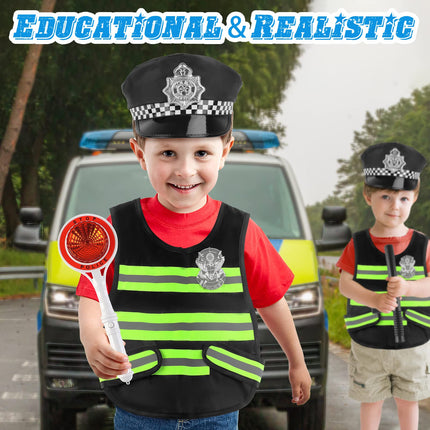 deAO Police Costume Kids Toy with Police Equipment Police Hat Vest Sunglasses Walkie Talkie Police Toy Role Play Set for Halloween