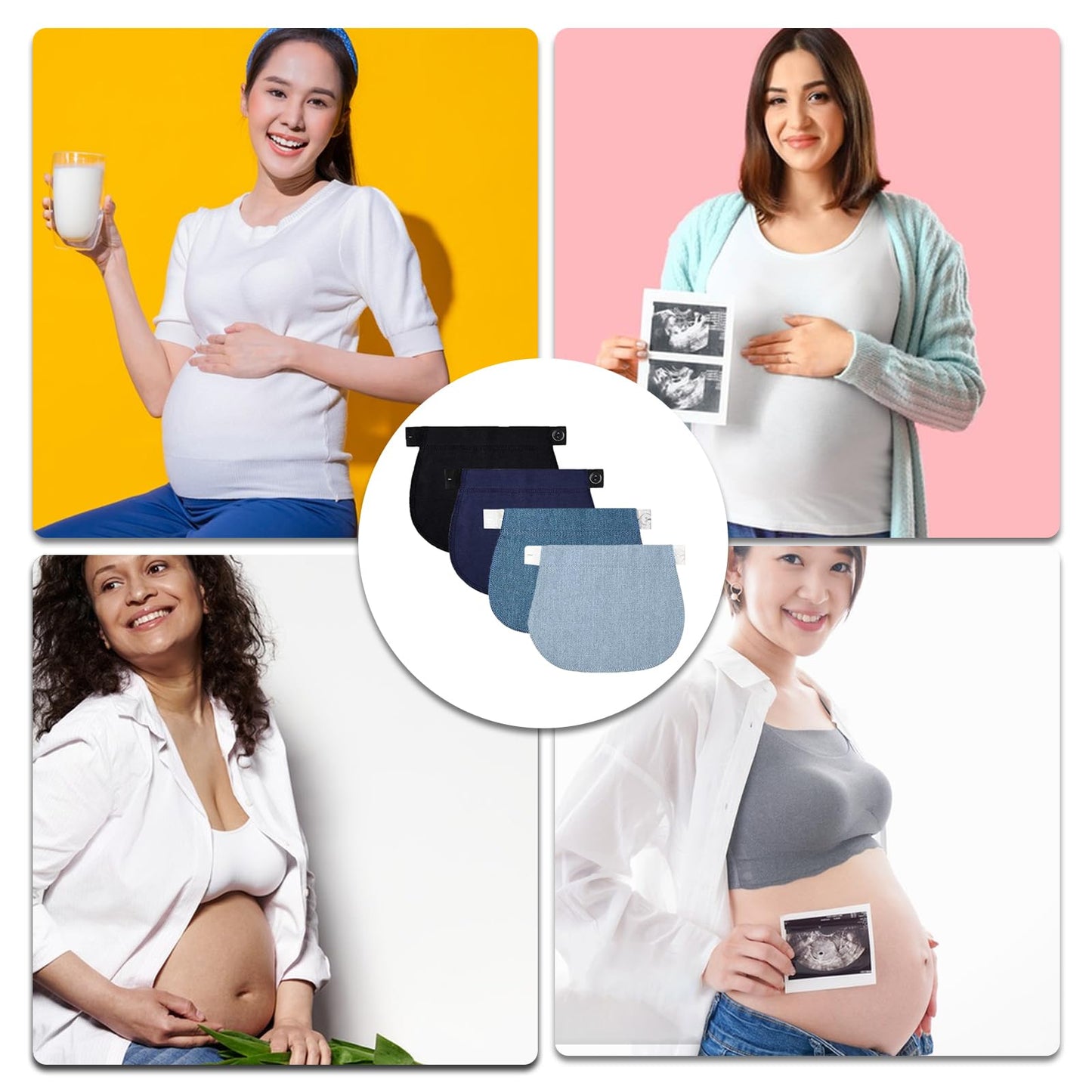 4 StüCk Hosenerweiterung Schwangerschaft, HosenverläNgerung, Hosenerweiterung FüR Schwangere Frauen, Hosenbunderweiterung Wird Mit 1 Schwarz Hosenknopf VerläNgerung (Schwarz Blau Hellblau Dunkelblau).