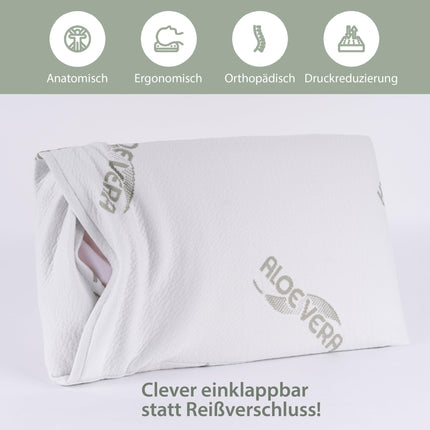 MaxxGoods orthopedic flat pillow made of Visco gel foam + incl. cotton cover + aloe vera protective cover - neck support pillow for cervical spine support - pillow for babies & children (50x30x5cm)