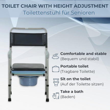 AIRM HEALTH Commode Chair, Hospital Chair, Toilet Chair with Bucket for Disabled Persons, Mobility Commode Chair with Padded Seat for Seniors and Pregnant Women with Height Adjustment (8023)