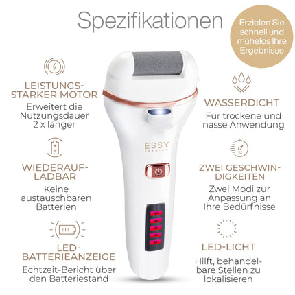 Essy Callus Remover Electric Test Winner with 5 Replacement Rolls Callus Removal Electric Callus Remover Foot Care Device Pedicure Set Electronic Foot Care Callus File (White)