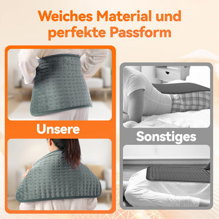 Heating pad with automatic shut-off, 30x60 cm electric heating pad with 4-hour timer and 6 heat settings, heating pad with digital remote control, machine washable heating pad for the back, gray