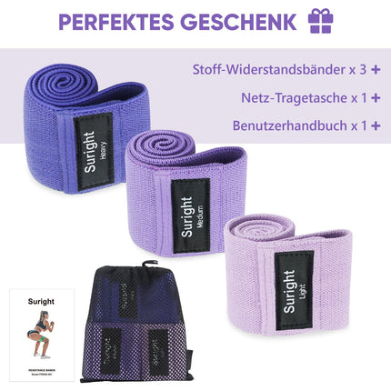 Knitted fitness bands, resistance bands, yoga belts, non-slip and sweat-proof, gymnastics belts, hip, leg training, strength training and pull-ups (light purple, purple, dark purple)