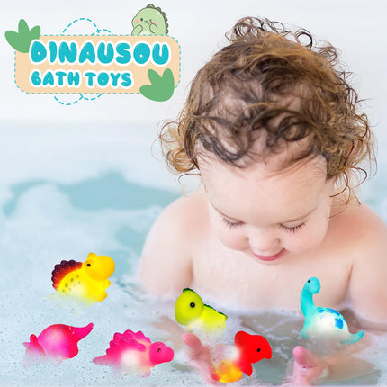 Jiosdo Bath Toys, 6 Pack Dinosaur Bath Toys with Light, LED Bath Toys for Kids, Bath Toys for Baby from 1 2 3 Years, Glowing Water Toys Bath Toys Sensory Toys
