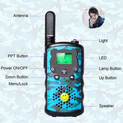 SAJGOP Walkie Talkie for Kids Two-Way Radios 3 KM Range 16 Channels with Backlit LCD Flashlight, Children's Walkie Talkie for 6 7 8 9 10 11 12 Years Old Boy Girl Gift Blue UHF
