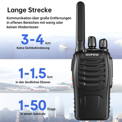 Baofeng Walkie Talkies PMR446 Two-Way Radio Professional Long Range 16 Channels VOX Rechargeable Walkie Talkie BF-88X, Including Earpiece, Battery and Charger (2 Pack)