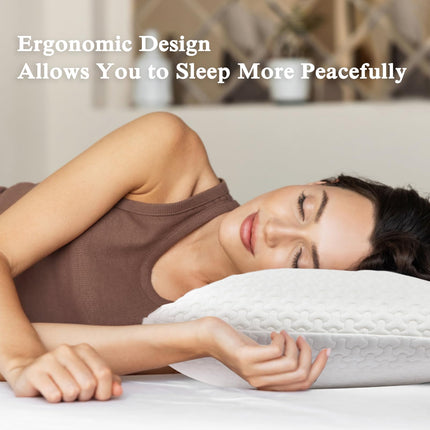 BDTFO Memory Foam Pillow - Standard Size Bed Pillow for Sleeping, Ventilated Cooling Hotel Pillow for Side Sleepers, Removable, Machine Washable Cover