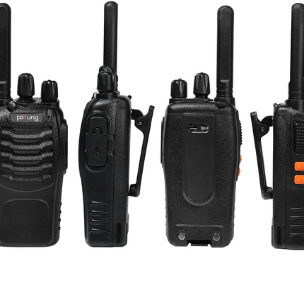 Pofung PT88E Walkie Talkie PMR446 License-Free Two-Way Radio, 16-Channel Long Range Walkie Talkies with Charging Cradle and Earpieces (Black, 3-Pack)