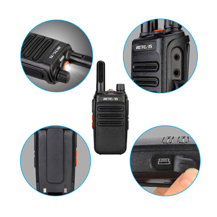 Retevis RB635 Two-Way Radio with Flashlight, PMR446 License-Free Radio, Long Range, Mini Two-Way Radio Set with USB Cable, Walkie-Talkies with VOX for Family Walks, Camping (Black, 2 Pack)