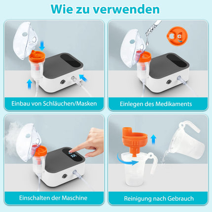 Sentasi Inhaler for Adults with LED Digital Display, Quiet Nebulizer Inhaler Compressor for Children and Babies, Electric Inhaler with Mouthpiece and Mask (Gray + White)
