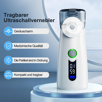 NVKHG Nebulizer, Portable Silent Inhaler, with Digital Display, Automatic Residue Cleaning, USB-C Rechargeable for Adults and Children – Gray