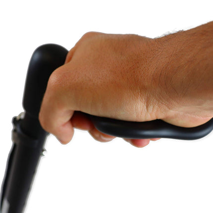 KMINA - Folding Walking Stick with Ergonomic Handle, Right, Height Adjustable, Seniors, Men, Women, Black - Made in Europe