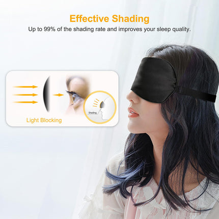 Gritin Silk Sleep Mask, Light-Blocking Eye Mask Night Mask 100% Skin-Friendly Silk Odorless Sleep Mask with Adjustable Strap and Earplugs for Men, Women and Children