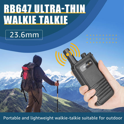 Retevis RB647 PMR446 Walkie Talkie, Waterproof IP67 Mini Two-Way Radio with 16 Channels, Emergency Alarm, VOX Walkie Talkies Professional for Adults, Outdoor Hiking (Black, 1 Pack)