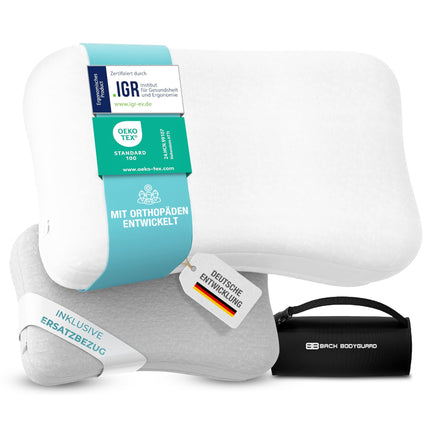 BACK BODYGUARD - The softer neck pillow, ergonomic pillow with 2 covers, orthopedic pillow - firmness: medium - soft (50 x 30 x 12 cm)