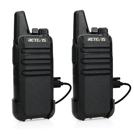 Retevis RT622 Walkie Talkie Mini, PMR446 Professional 2-Way Radio for Long Distance, VOX, Rechargeable Car Walkie Talkie for Adults, Camping (Black, 1 Pair)