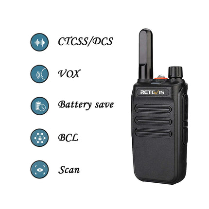 Retevis RB635 Two-Way Radio Professional, LED Flashlight PMR446, License-Free 16 Channels, Two-Way Radio Set, VOX, Rechargeable USB Walkie Talkie for Retail, Hostel (Black, 4 Pack)