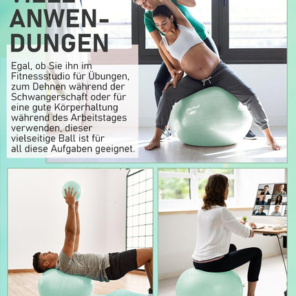 PhysKcal 65cm Light Turquoise Thick Exercise Ball and 23cm Pilates Ball Set, Anti-Burst Exercise Ball, Anti-Slip Seat Ball, Balance Ball, Yoga Ball for Home, Gym and Office
