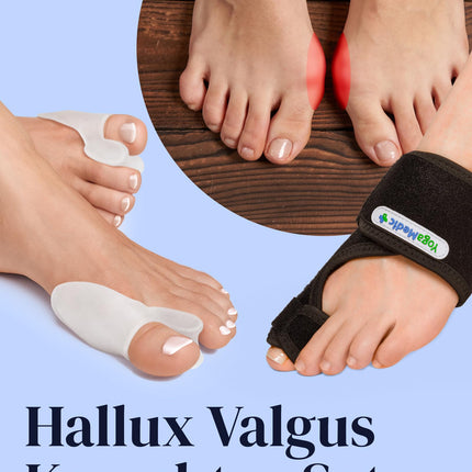 YOGAMEDIC Hallux Valgus Correction Set - 2 Toe Spreaders & 2 Hallux Valgus Splints - 0% BPA Toe Separator Insoles for Shoes, Hammer Toe Correction, Toe Protection Day & Night Bandage for Women & Men