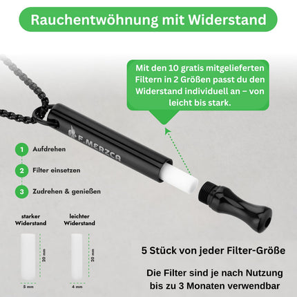 F.MERZCA Smoking Cessation Breathing Chain 2.0 with 10 free filters โ Cigarette replacement for real resistance when quitting smoking โ Finally smoke-free with non-smoking aid chain