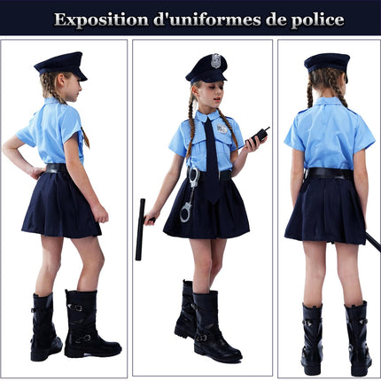 Policeman Costume for Children Policeman for Girls with Accessories Guns Police Handcuffs Walkie Talkie Cap Belt for Halloween Costume Cosplay Carnival Blue 150 cm