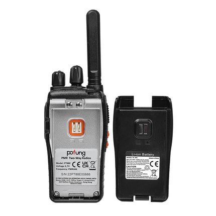 Walkie Talkie PMR446 license-free two-way radio, pofung PT88E 16 channels Professional rechargeable with long range USB charging station and earpieces Black 4 pieces