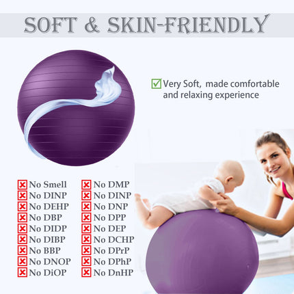 Soft Palla da Pilates Grande, Anti-scoppio Fitball Sostegni 2200lbs, Fit Ball Palloni w/Pompa, Yoga Softball per Fitness Ginnastica Gravidanza Ritmica Fisioterapia Bambina (Ufficio & Casa & Scuola)
